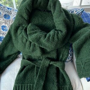 Magaschoni Green Cowl Neck Sweater with Chunky Collar and Plush Texture